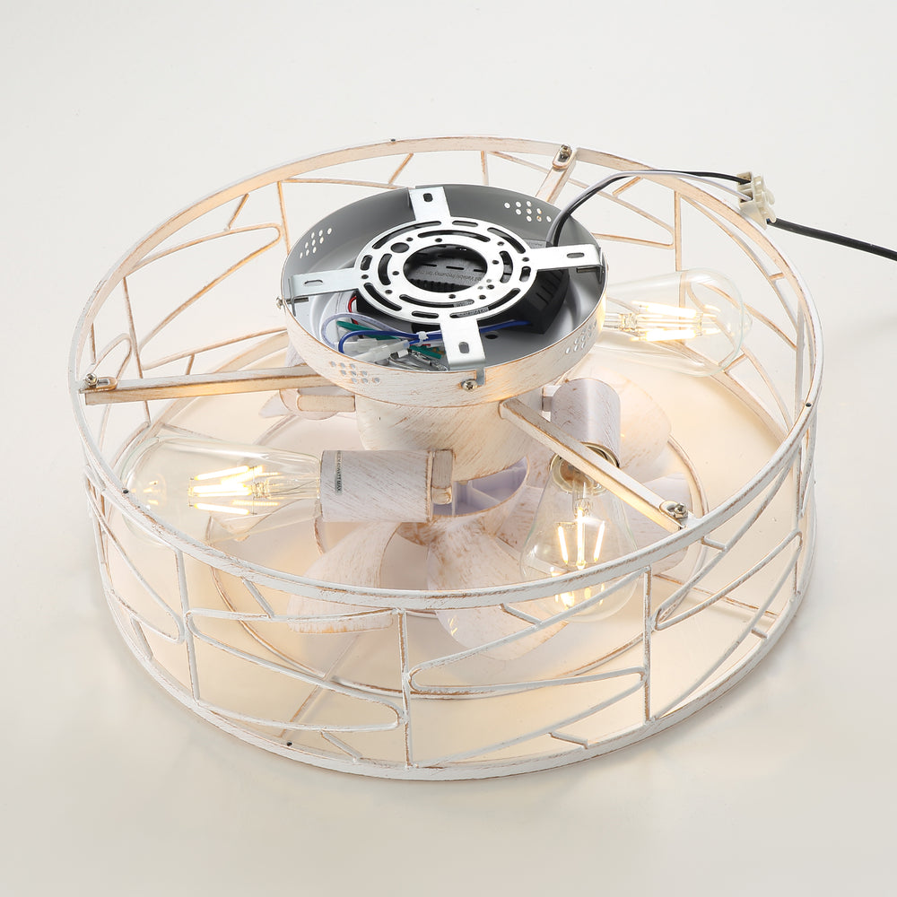 16.5-in Vintage Distressed White  Flush Mount Caged Ceiling Fan with Remote and Light