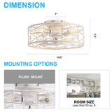 16.5-in Vintage Distressed White  Flush Mount Caged Ceiling Fan with Remote and Light