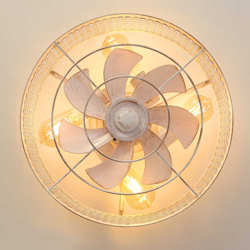 12.5 Inch Flush Mount Caged Ceiling Fan with Light and Remote, DC Motor, 6-Speed, Timer, Modern Low Profile Enclosed Ceiling Fan for Bedroom, Bulbs Not Included