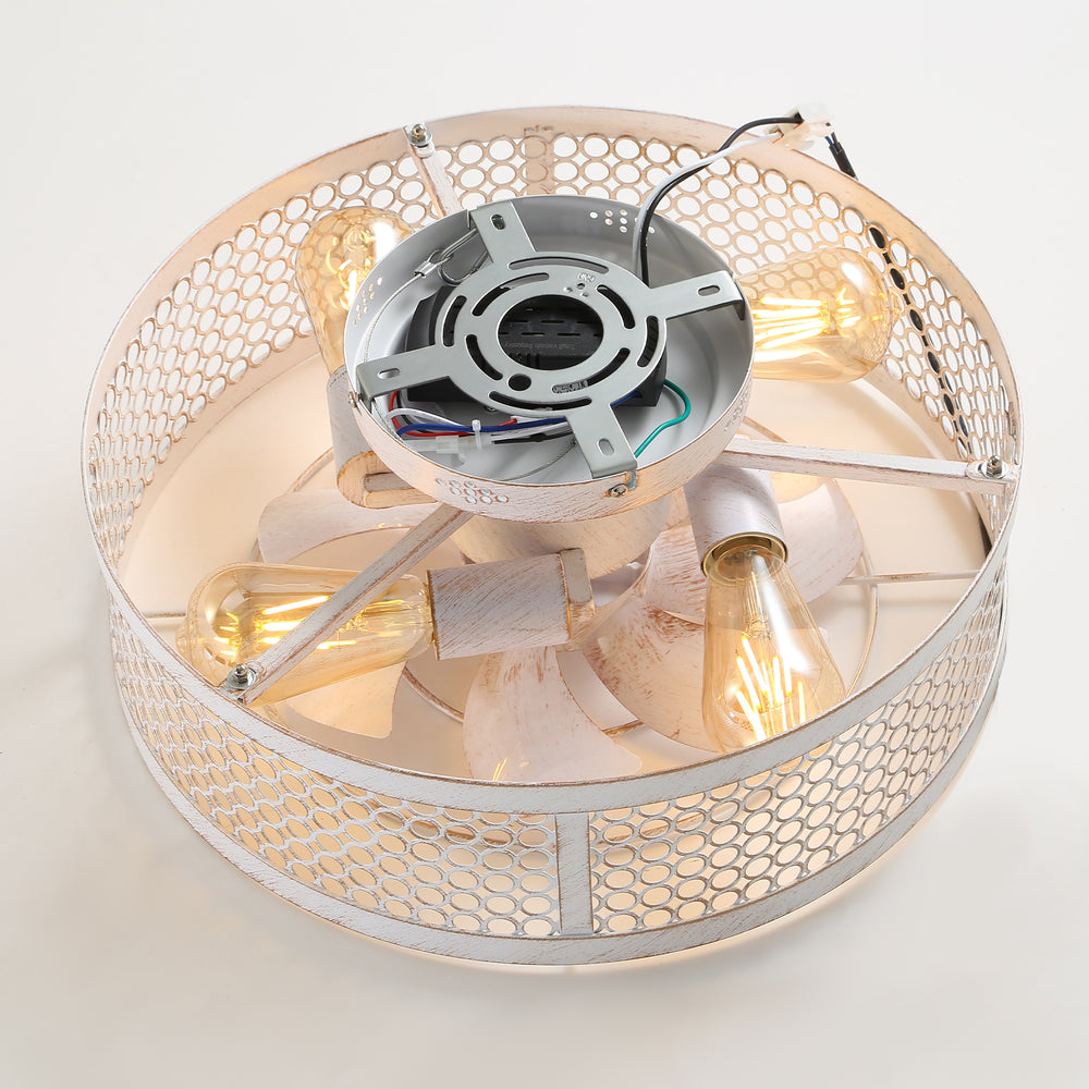 12.5 Inch Flush Mount Caged Ceiling Fan with Light and Remote, DC Motor, 6-Speed, Timer, Modern Low Profile Enclosed Ceiling Fan for Bedroom, Bulbs Not Included