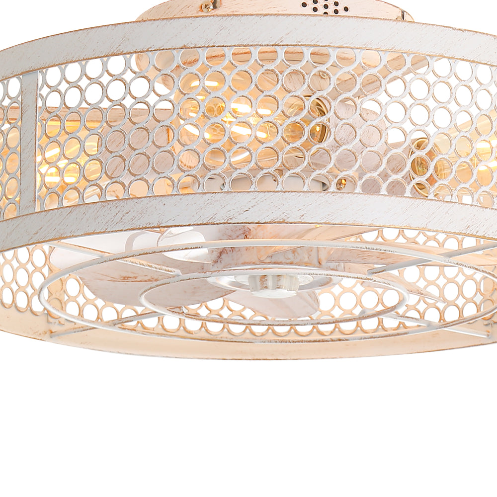 12.5 Inch Flush Mount Caged Ceiling Fan with Light and Remote, DC Motor, 6-Speed, Timer, Modern Low Profile Enclosed Ceiling Fan for Bedroom, Bulbs Not Included