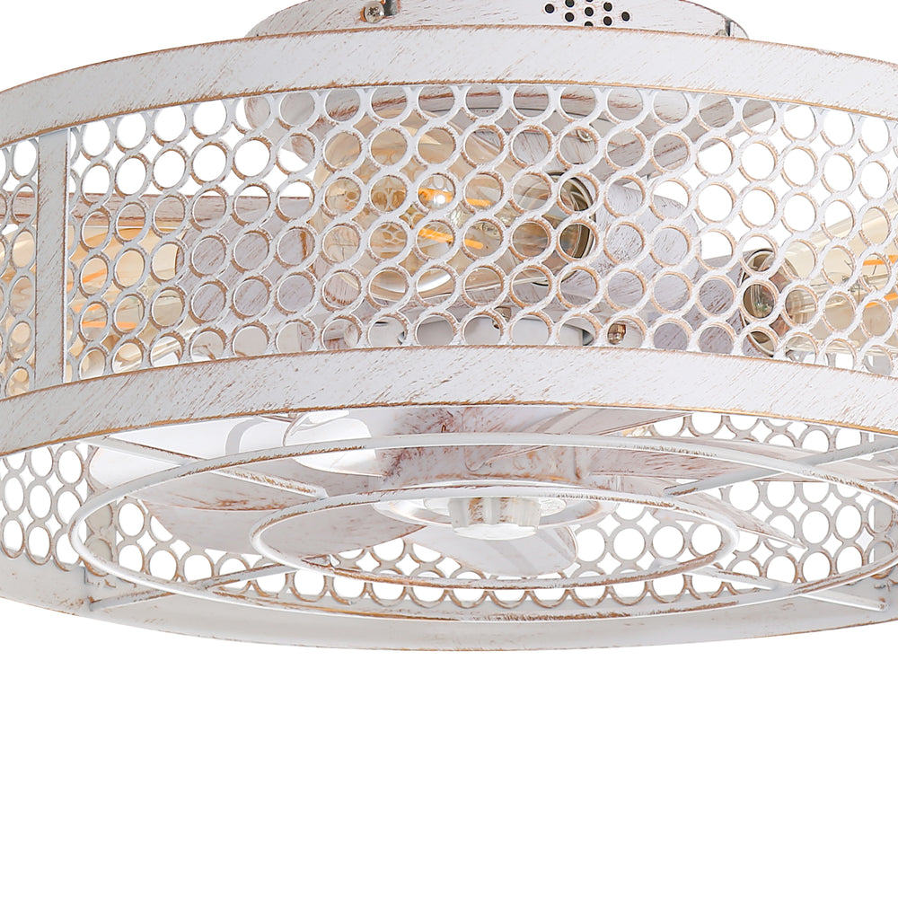12.5 Inch Flush Mount Caged Ceiling Fan with Light and Remote, DC Motor, 6-Speed, Timer, Modern Low Profile Enclosed Ceiling Fan for Bedroom, Bulbs Not Included