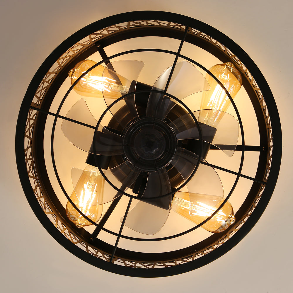 16.5" White Caged Ceiling Fans with Lights, Low Profile Ceiling Fan with Remote and Reversible Fan Blades, Farmhouse Chandelier Fan for Bedroom, Kitchen, Living Room
