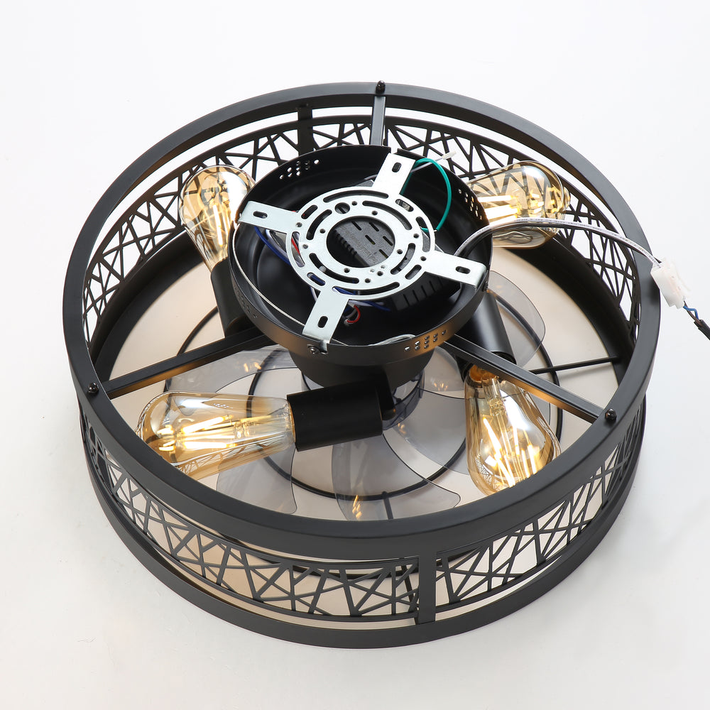 16.5" White Caged Ceiling Fans with Lights, Low Profile Ceiling Fan with Remote and Reversible Fan Blades, Farmhouse Chandelier Fan for Bedroom, Kitchen, Living Room