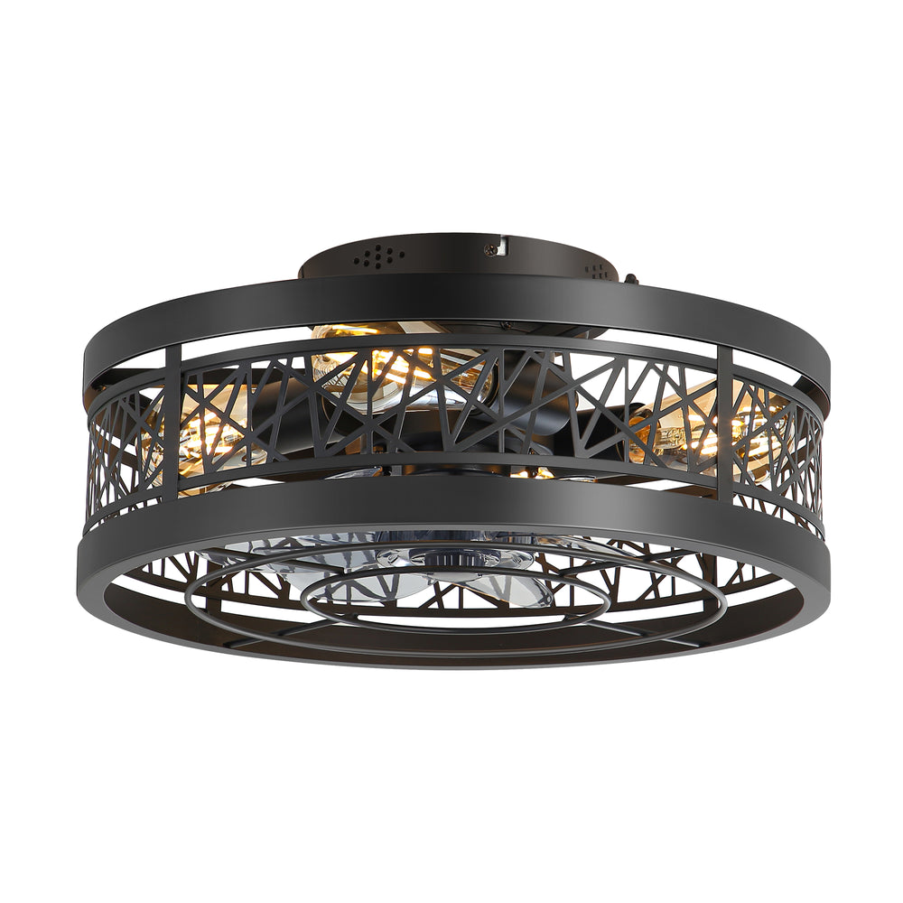 16.5" White Caged Ceiling Fans with Lights, Low Profile Ceiling Fan with Remote and Reversible Fan Blades, Farmhouse Chandelier Fan for Bedroom, Kitchen, Living Room