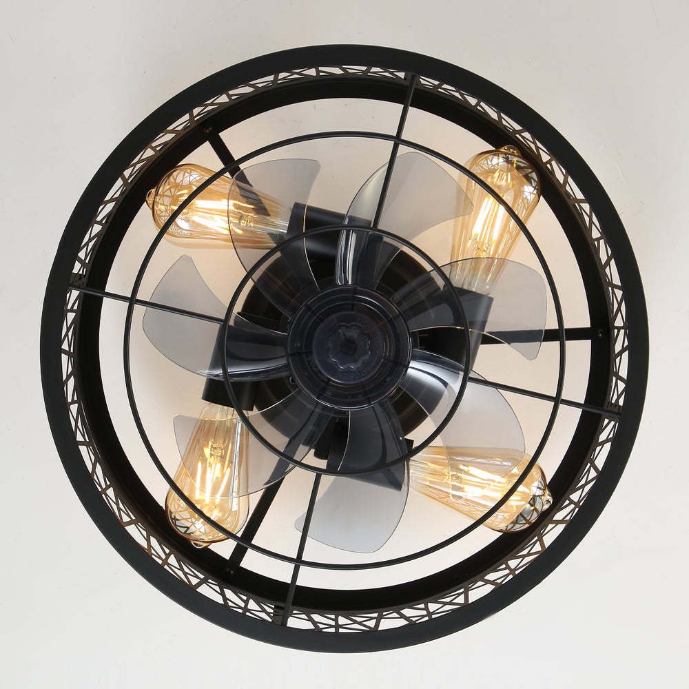 16.5" White Caged Ceiling Fans with Lights, Low Profile Ceiling Fan with Remote and Reversible Fan Blades, Farmhouse Chandelier Fan for Bedroom, Kitchen, Living Room
