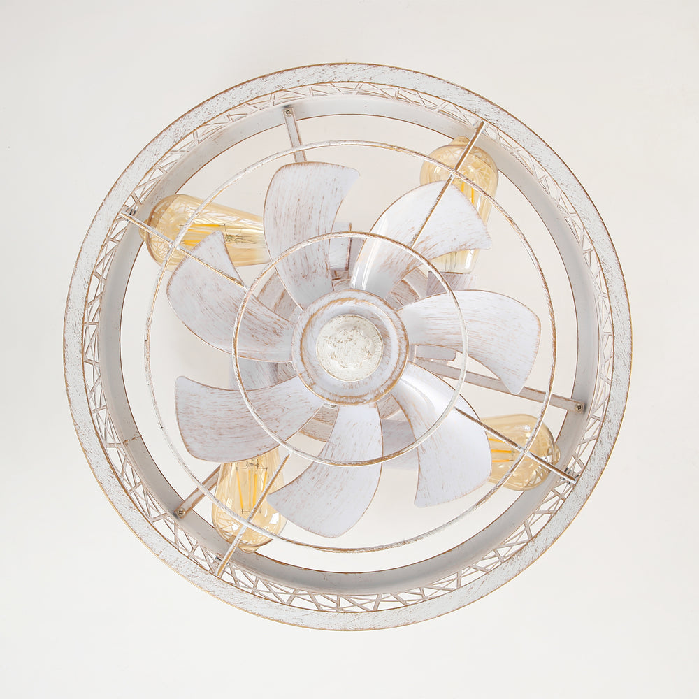 16.5" White Caged Ceiling Fans with Lights, Low Profile Ceiling Fan with Remote and Reversible Fan Blades, Farmhouse Chandelier Fan for Bedroom, Kitchen, Living Room