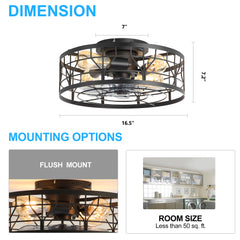 16.5-in Black Low Profile Enclosed Ceiling Fan with Remote and Light(7-Blade)