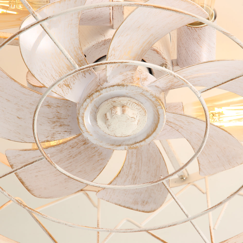 16.5" Caged Ceiling Fans with Lights and Remote, Small Low Profile Ceiling Fan with Light, Farmhouse Flush Mount White Ceiling Fan for Bedroom, Kitchen, Living Room
