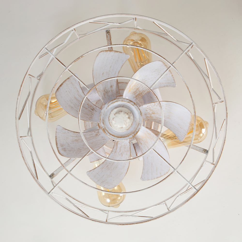 16.5" Caged Ceiling Fans with Lights and Remote, Small Low Profile Ceiling Fan with Light, Farmhouse Flush Mount White Ceiling Fan for Bedroom, Kitchen, Living Room