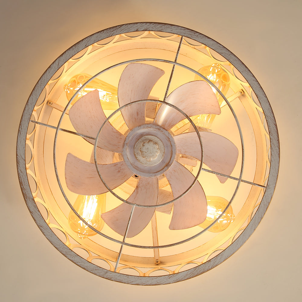 16.5" Caged Ceiling Fans with Lights, Small Low Profile Ceiling Fan with Remote, Flush Mount Chandelier Modern Farmhouse Fandelier for Bedroom, Kitchen, Living Room