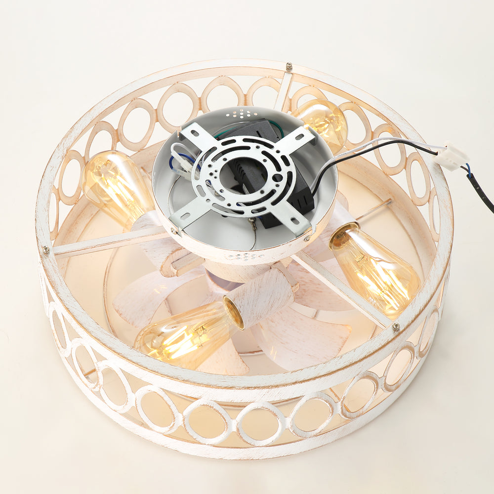 16.5" Caged Ceiling Fans with Lights, Small Low Profile Ceiling Fan with Remote, Flush Mount Chandelier Modern Farmhouse Fandelier for Bedroom, Kitchen, Living Room