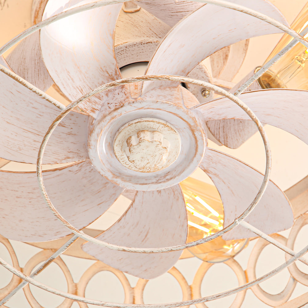 16.5" Caged Ceiling Fans with Lights, Small Low Profile Ceiling Fan with Remote, Flush Mount Chandelier Modern Farmhouse Fandelier for Bedroom, Kitchen, Living Room