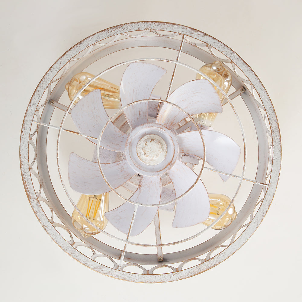 16.5" Caged Ceiling Fans with Lights, Small Low Profile Ceiling Fan with Remote, Flush Mount Chandelier Modern Farmhouse Fandelier for Bedroom, Kitchen, Living Room
