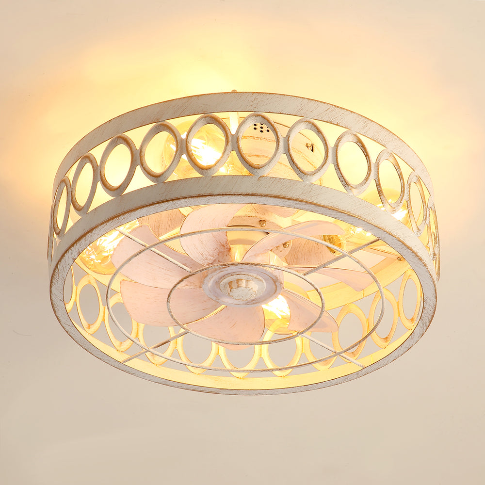 16.5" Caged Ceiling Fans with Lights, Small Low Profile Ceiling Fan with Remote, Flush Mount Chandelier Modern Farmhouse Fandelier for Bedroom, Kitchen, Living Room
