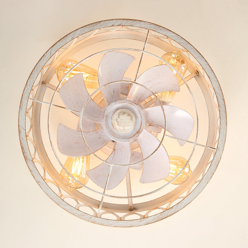 16.5" Caged Ceiling Fans with Lights, Small Low Profile Ceiling Fan with Remote, Flush Mount Chandelier Modern Farmhouse Fandelier for Bedroom, Kitchen, Living Room