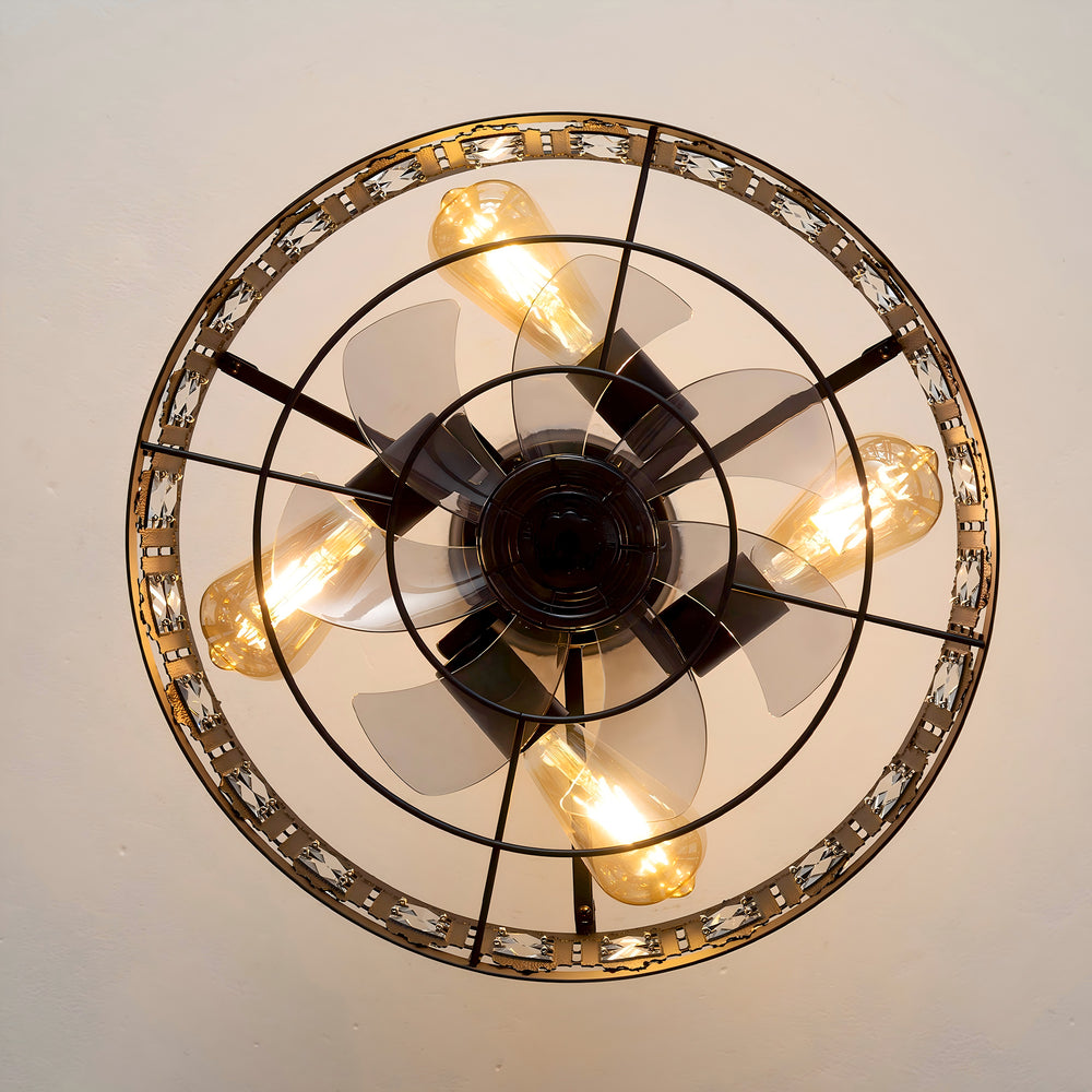 16.5" Caged Ceiling Fans with Lights, Farmhouse Outdoor Ceiling Fan with Remote Control, Small Low Profile Fandelier Chandelier Fan for Bedroom, Kitchen, Living Room
