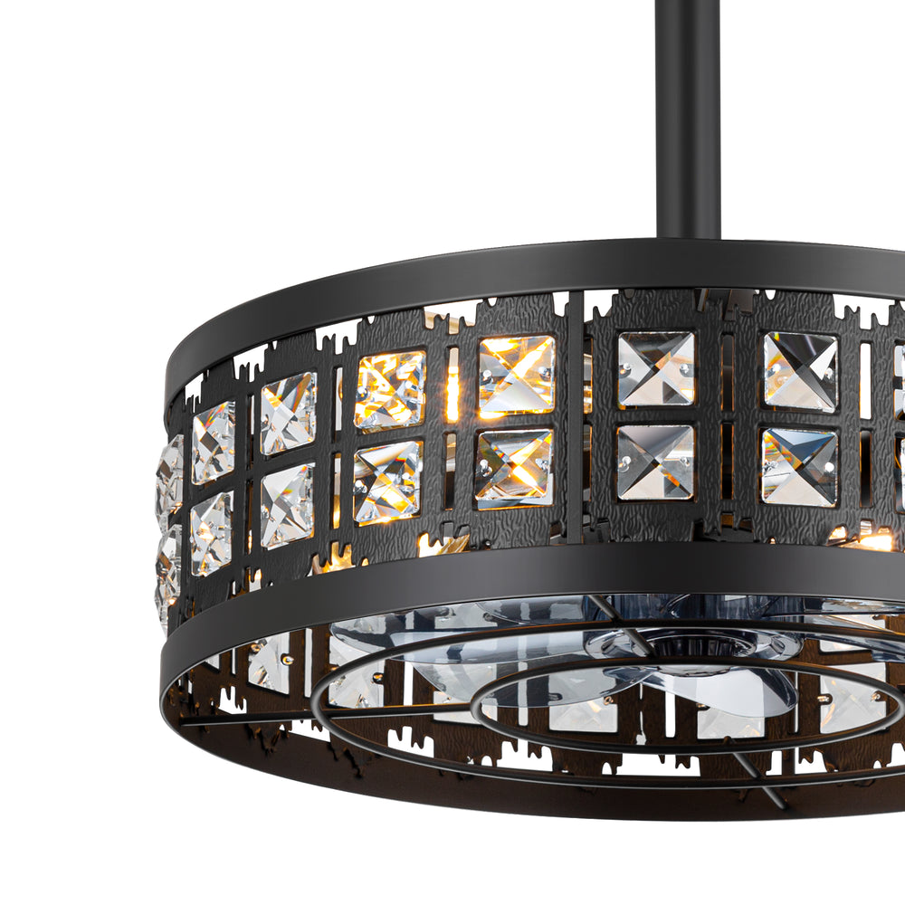 16.5" Caged Ceiling Fans with Lights, Farmhouse Outdoor Ceiling Fan with Remote Control, Small Low Profile Fandelier Chandelier Fan for Bedroom, Kitchen, Living Room