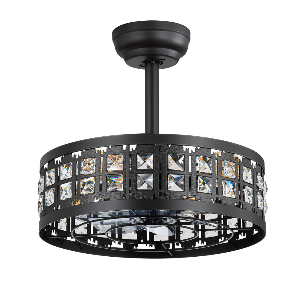 16.5" Caged Ceiling Fans with Lights, Farmhouse Outdoor Ceiling Fan with Remote Control, Small Low Profile Fandelier Chandelier Fan for Bedroom, Kitchen, Living Room