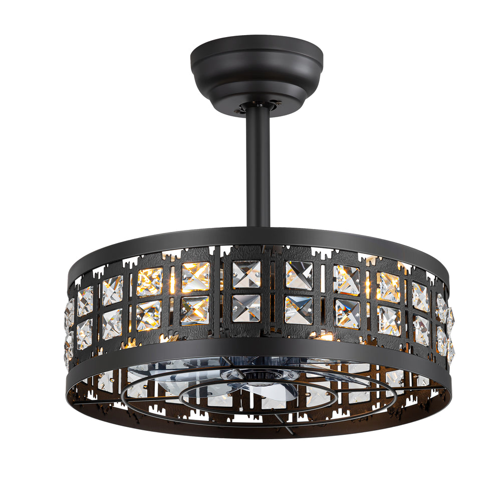 16.5" Caged Ceiling Fans with Lights, Farmhouse Outdoor Ceiling Fan with Remote Control, Small Low Profile Fandelier Chandelier Fan for Bedroom, Kitchen, Living Room