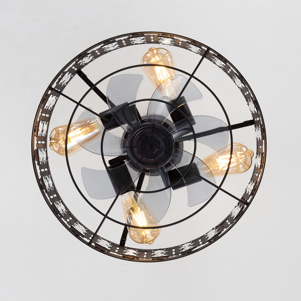 16.5" Caged Ceiling Fans with Lights, Farmhouse Outdoor Ceiling Fan with Remote Control, Small Low Profile Fandelier Chandelier Fan for Bedroom, Kitchen, Living Room