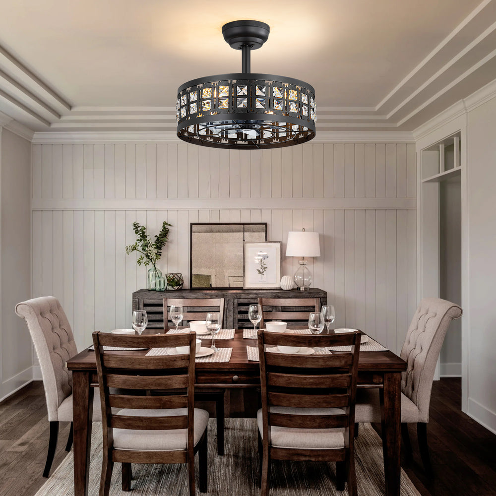 16.5" Caged Ceiling Fans with Lights, Farmhouse Outdoor Ceiling Fan with Remote Control, Small Low Profile Fandelier Chandelier Fan for Bedroom, Kitchen, Living Room