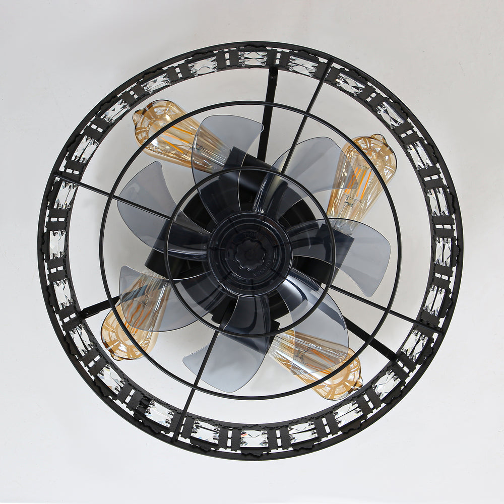 Caged Ceiling Fans with Lights, 16.5" Black Industrial Ceiling Fan with Remote, Small Low Profile Farmhouse Fandelier Chandelier Fan for Bedroom, Kitchen, Living Room