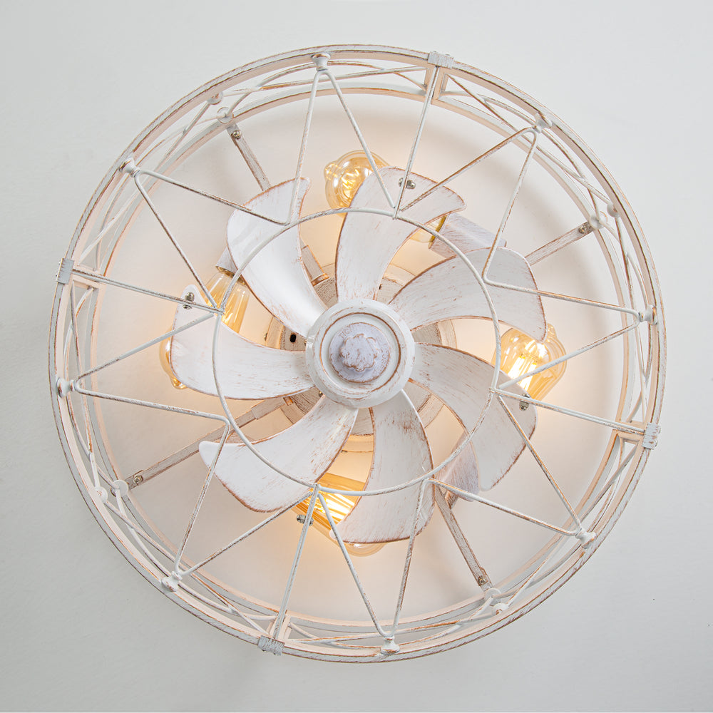 20-in Distressed White Flush Mount Caged Ceiling Fan with Light Remote(7-Blade)