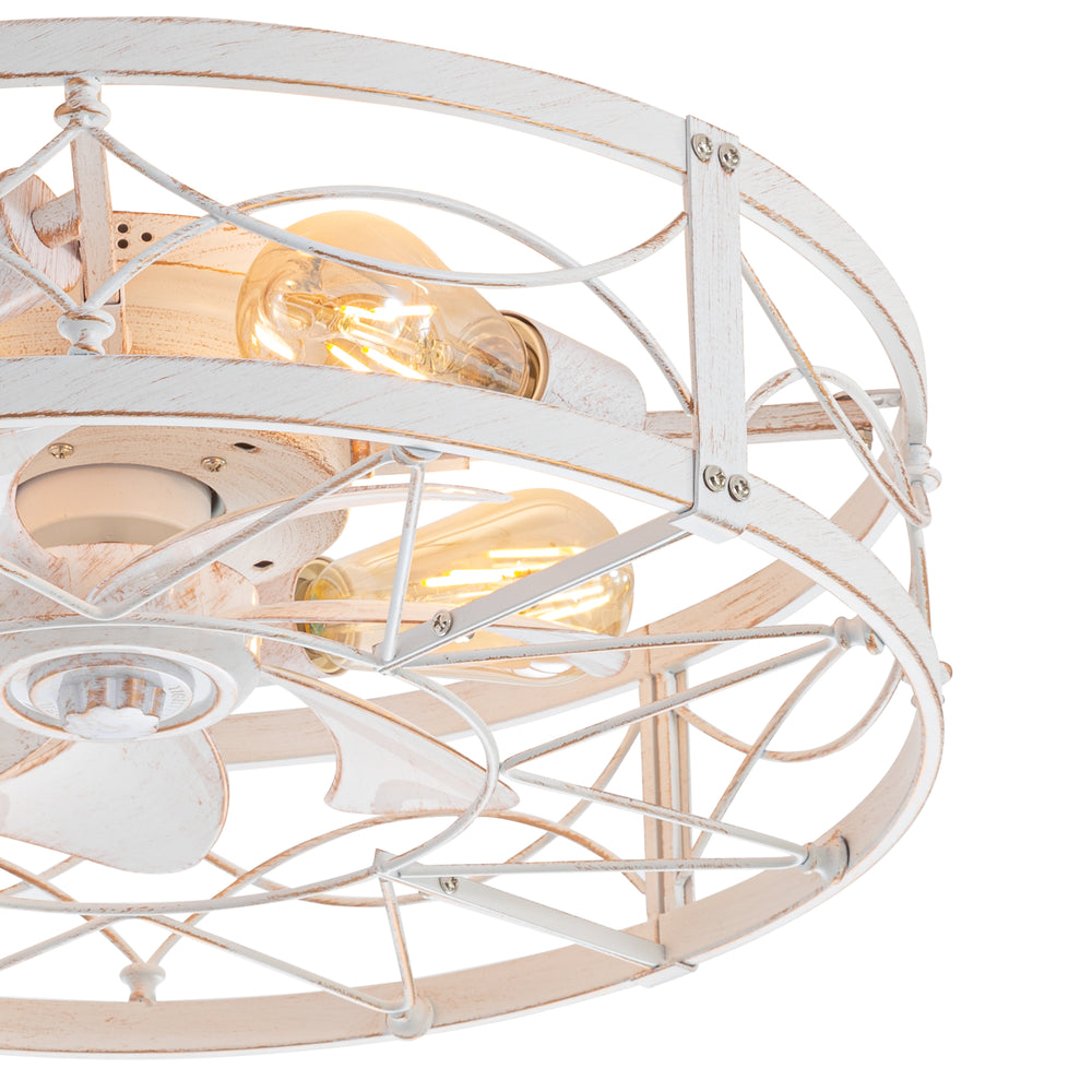 20-in Distressed White Flush Mount Caged Ceiling Fan with Light Remote(7-Blade)