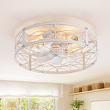20-in Distressed White Flush Mount Caged Ceiling Fan with Light Remote(7-Blade)