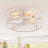 20-in Distressed White Flush Mount Caged Ceiling Fan with Light Remote(7-Blade)