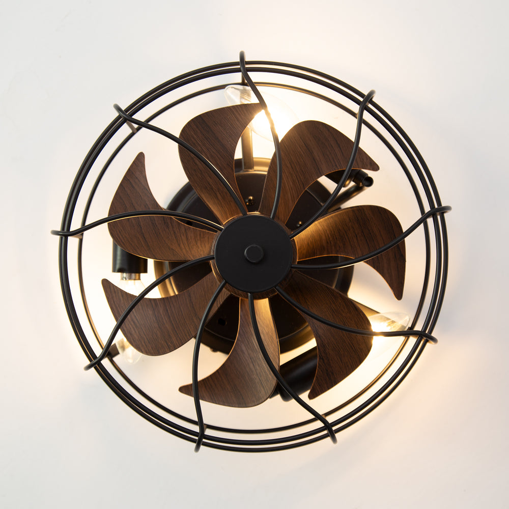 12.5-in Industrial Flush Mount Small Caged Ceiling Fan with Remote Light(7-Blade)