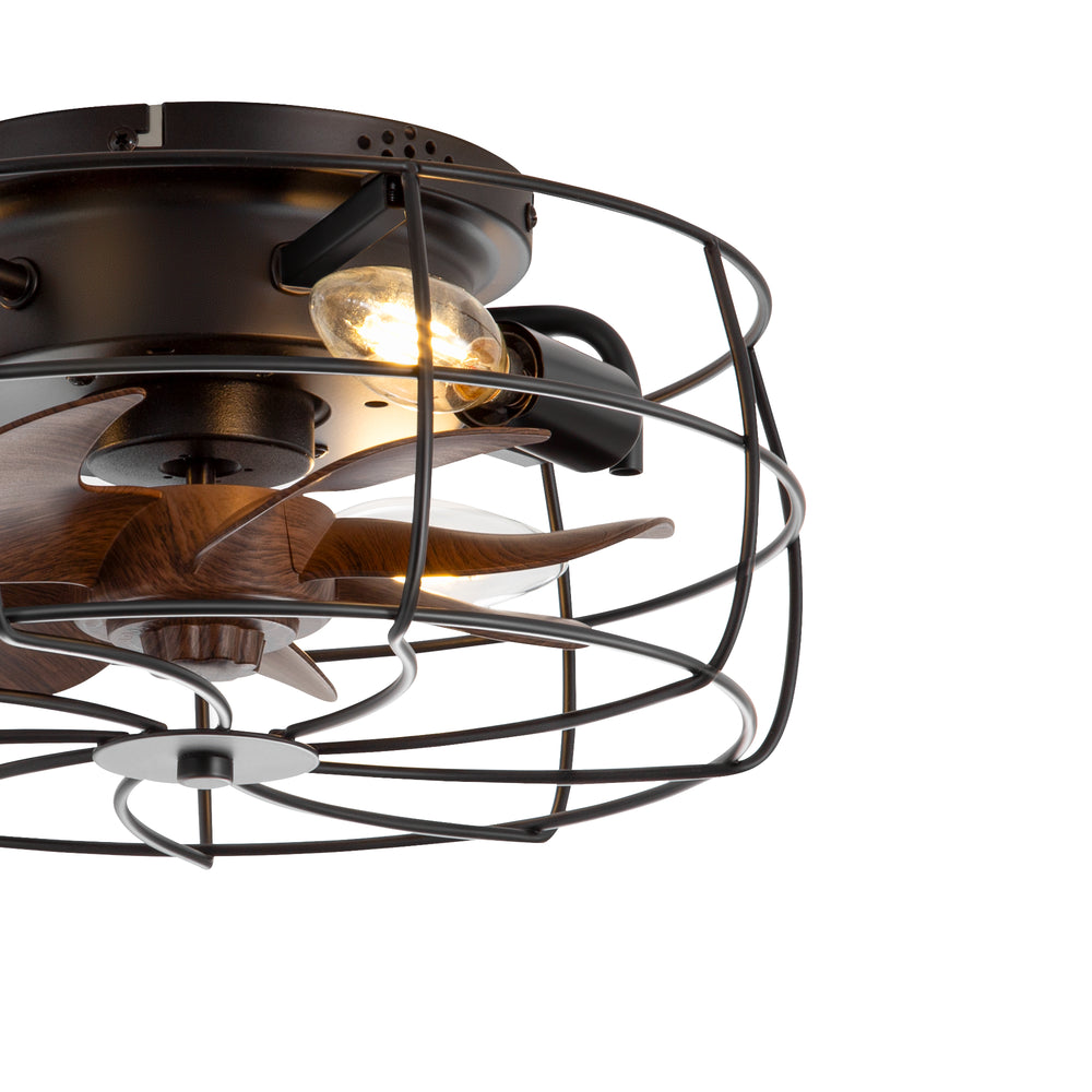 12.5-in Industrial Flush Mount Small Caged Ceiling Fan with Remote Light(7-Blade)