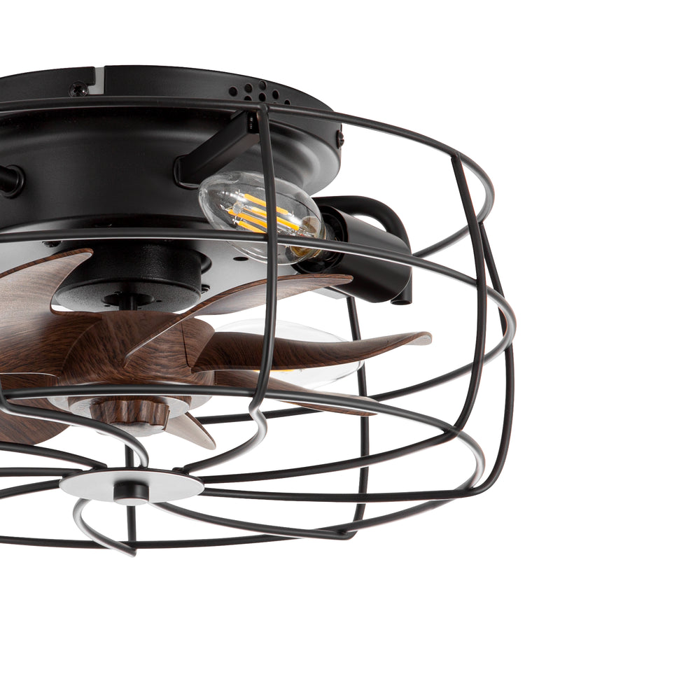 12.5-in Industrial Flush Mount Small Caged Ceiling Fan with Remote Light(7-Blade)