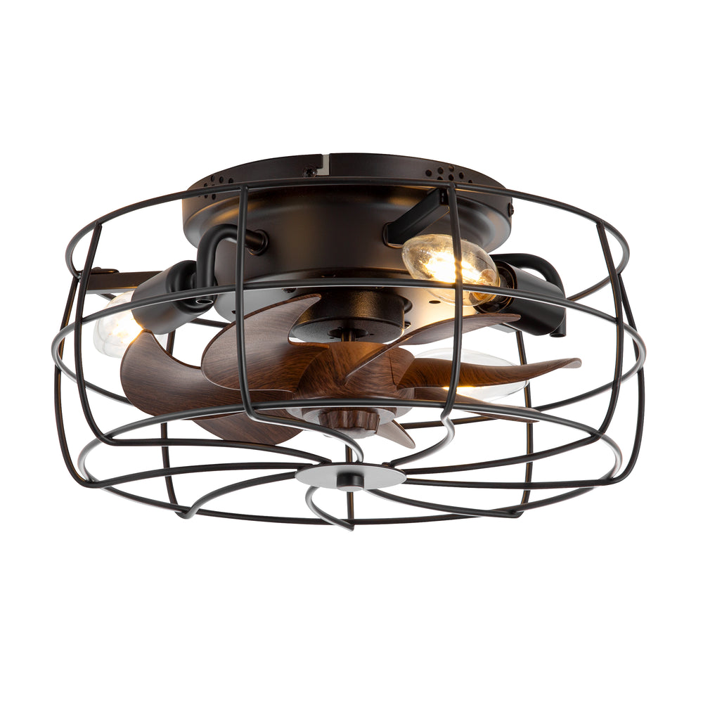 12.5-in Industrial Flush Mount Small Caged Ceiling Fan with Remote Light(7-Blade)