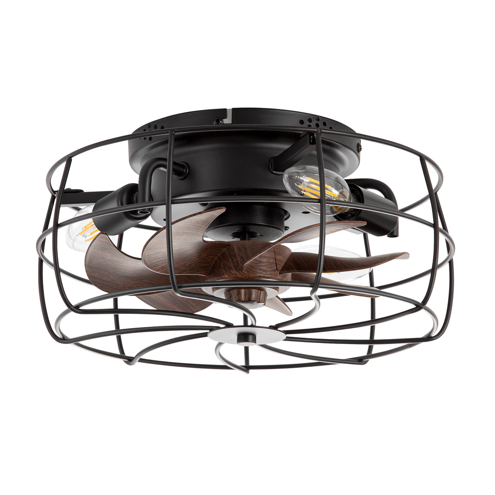 12.5-in Industrial Flush Mount Small Caged Ceiling Fan with Remote Light(7-Blade)