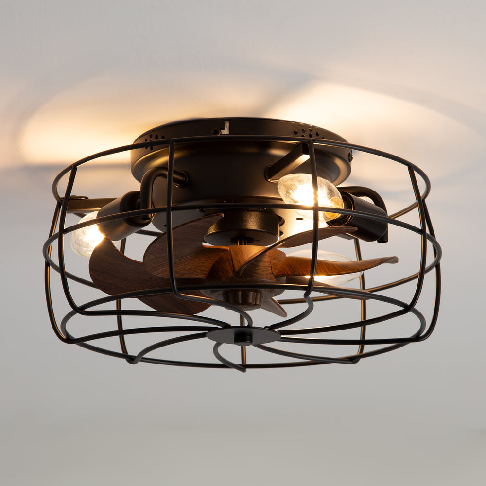 12.5-in Industrial Flush Mount Small Caged Ceiling Fan with Remote Light(7-Blade)
