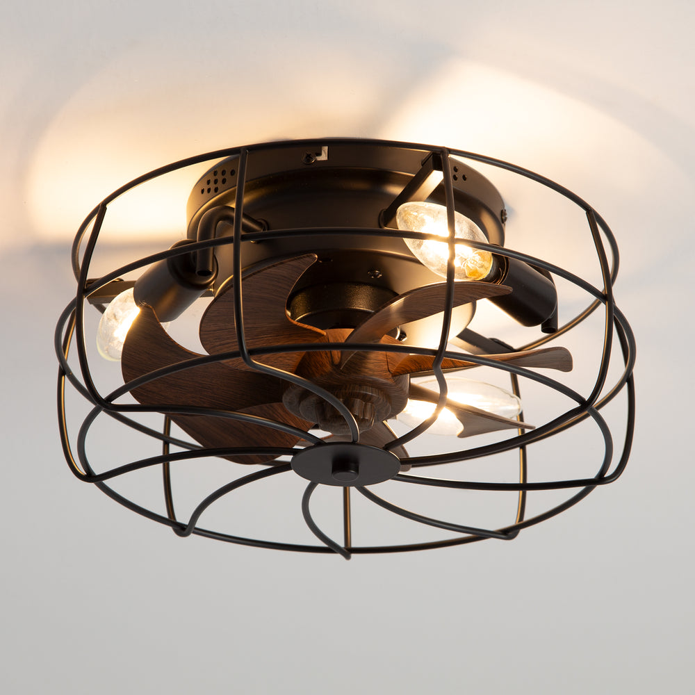 12.5-in Industrial Flush Mount Small Caged Ceiling Fan with Remote Light(7-Blade)