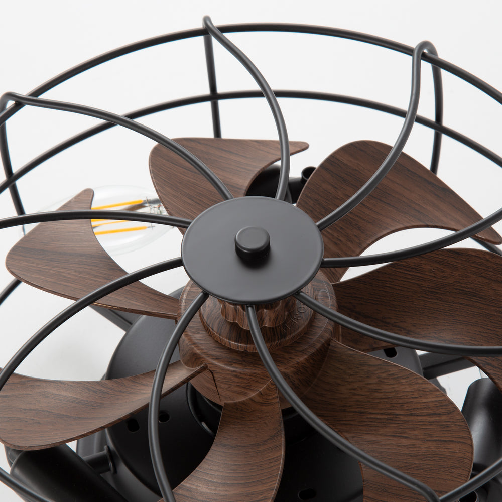 12.5-in Industrial Flush Mount Small Caged Ceiling Fan with Remote Light(7-Blade)