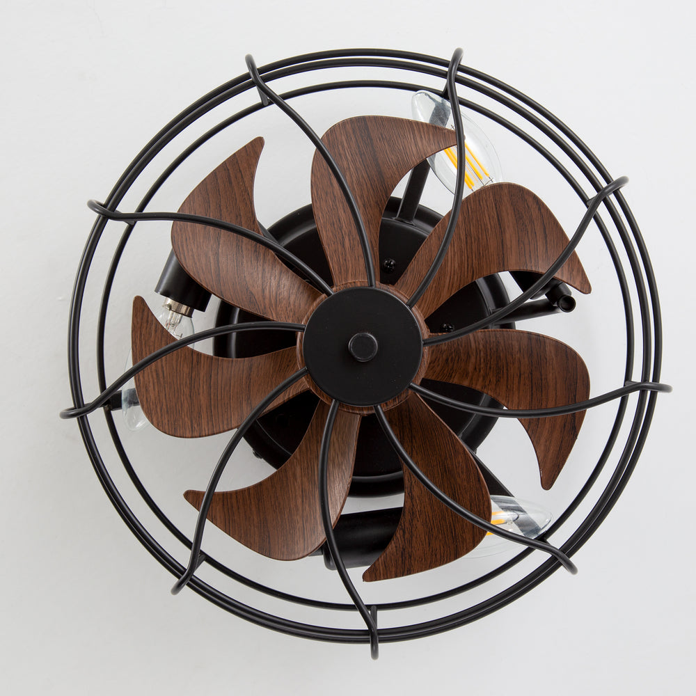 12.5-in Industrial Flush Mount Small Caged Ceiling Fan with Remote Light(7-Blade)