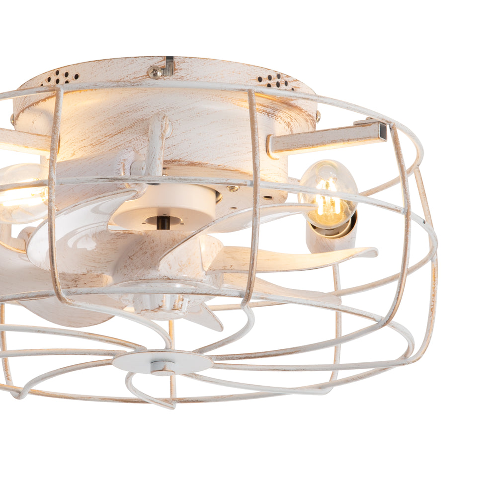 12.5-in Industrial Flush Mount Small Caged Ceiling Fan with Remote Light(7-Blade)