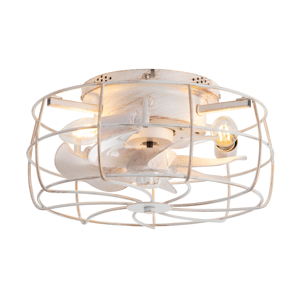 12.5-in Industrial Flush Mount Small Caged Ceiling Fan with Remote Light(7-Blade)