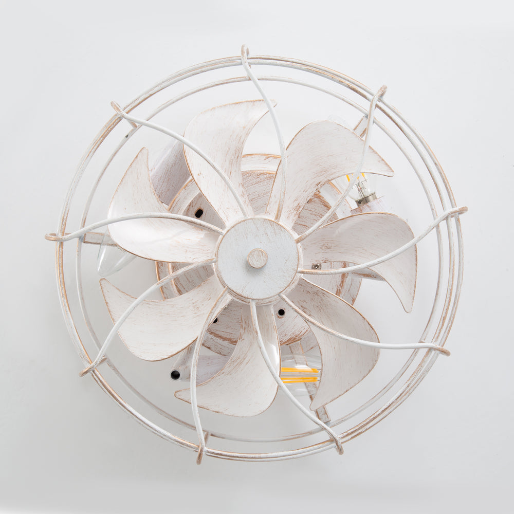 12.5-in Industrial Flush Mount Small Caged Ceiling Fan with Remote Light(7-Blade)
