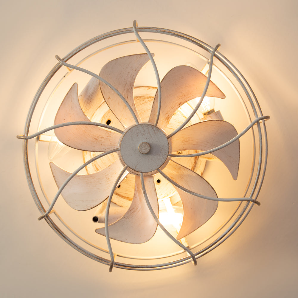 12.5-in Industrial Flush Mount Small Caged Ceiling Fan with Remote Light(7-Blade)