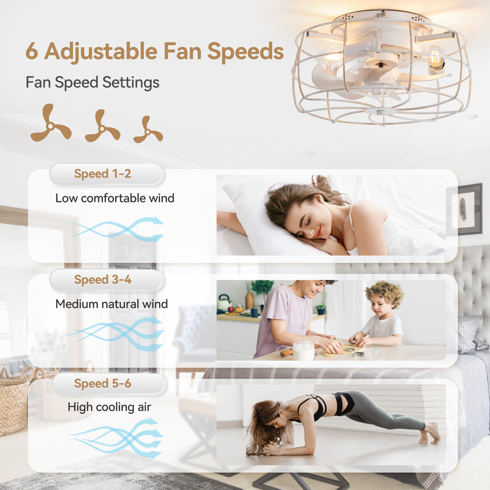 12.5-in Industrial Flush Mount Small Caged Ceiling Fan with Remote Light(7-Blade)