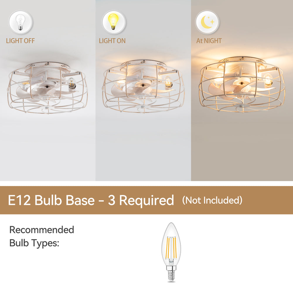 12.5-in Industrial Flush Mount Small Caged Ceiling Fan with Remote Light(7-Blade)