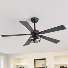 48in Matte Black Industrial 5-Blade Ceiling Fan with Light and Remote