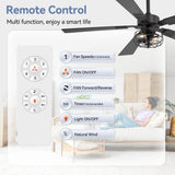 48-in Matte Black Industrial 5 Reversible Blades Ceiling Fan with Light and Remote,4in and 8in Downrod Included