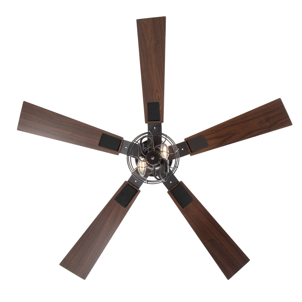 48-in Matte Black Industrial 5 Reversible Blades Ceiling Fan with Light and Remote,4in and 8in Downrod Included