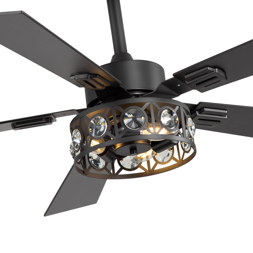 48-inch Wood 5-Blade Crystal Fandelier Ceiling Fan with Remote and Light,4in and 8in Downrods Included
